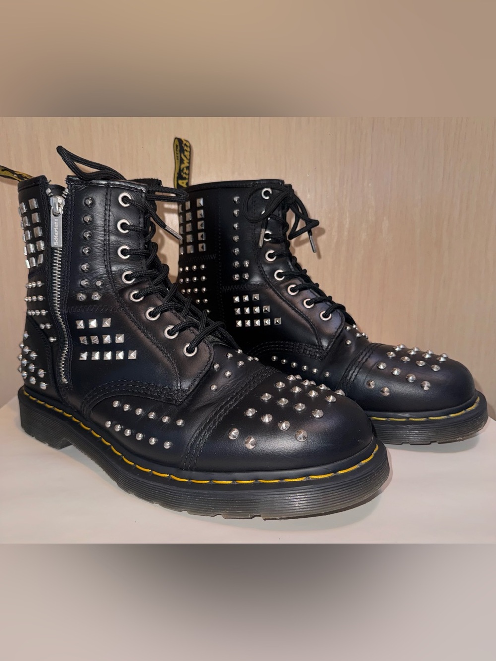 Dr. Martens Black Studded Lace-Up Zip Combat Boots